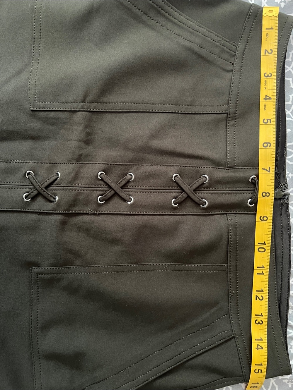 Express Olive Lace-Up Front Mini Skirt - Picture 2 of 4
